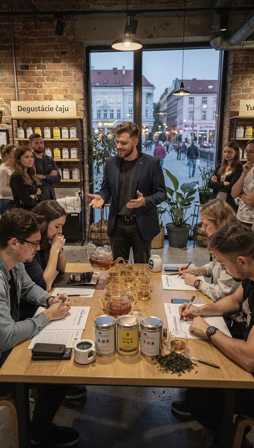 Malé zlaté čajové lístky usporiadané na bielom pozadí